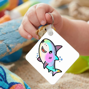 Aardige Kawaii Babyhaai met Regenboog Pastels Sleutelhanger