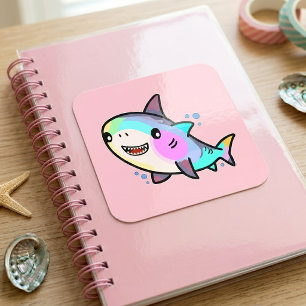 Aardige Kawaii Babyhaai met Regenboog Pastels Vierkante Sticker