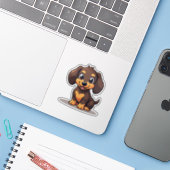 Aardige Kawaii Dachshond Puppy Sticker (Laptop met iPhone)
