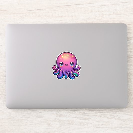 Aardige Kawaii Ruimte Octopus met Kosmische Gloed Sticker (Computer)