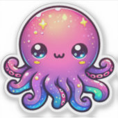 Aardige Kawaii Ruimte Octopus met Kosmische Gloed Sticker (Voorkant)