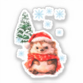 Aardige Kerst-Egel Sticker - Festieve Winter (Voorkant)