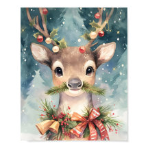 Aardige Kerst Rendier Waterverf Muur Decoratie