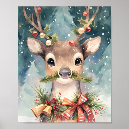 Aardige Kerst Rendier Waterverf Muur Decoratie (Voorkant)