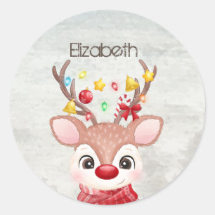 Aardige Kerst Rendieren Ronde Sticker