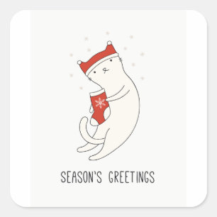 Aardige kerstgroeten kat vierkante sticker