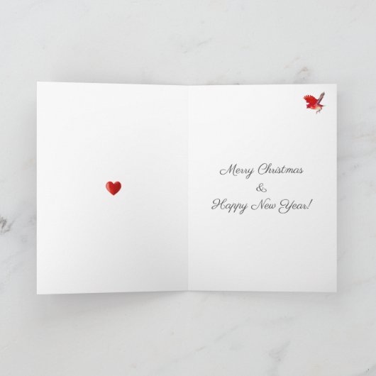 Aardige Kerstkabouter & Vogel op Rood & Wit Feestdagen Kaart (Binnen)