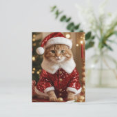 Aardige Kerstkat in Kerstmannenpak Postkaart (Staand voorkant)