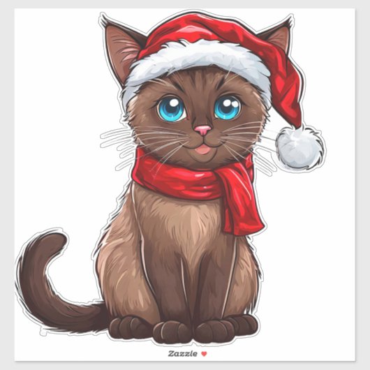Aardige Kerstkat met een Kerstmannenhoed Sticker (Vel)