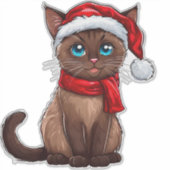 Aardige Kerstkat met een Kerstmannenhoed Sticker (Voorkant)