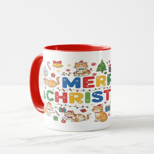 Aardige Kerstkat Mok Cadeau voor Kat Liefhebbers (Voorkant links)