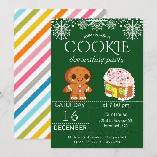 Aardige kerstkoek versierfeest uitnodiging (Voorkant / Achterkant)
