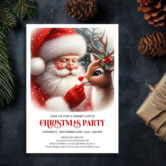 Aardige Kerstman en Rendier Kerstfeest Uitnodiging