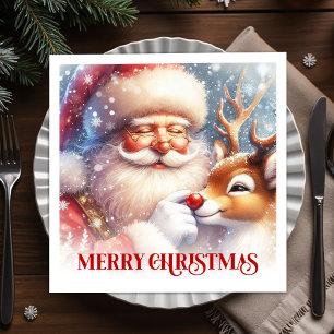 Aardige Kerstman en Rendier Rudolph Kerstfeestdine Servet