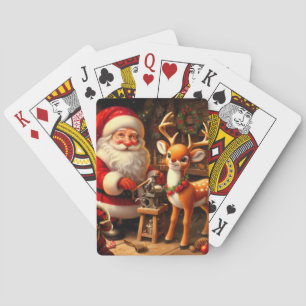Aardige Kerstman en rendieren  Pokerkaarten