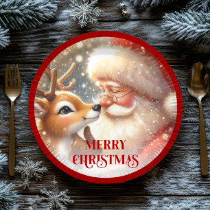 Aardige kerstman en Rudolf-feestplaten Papieren Bordje