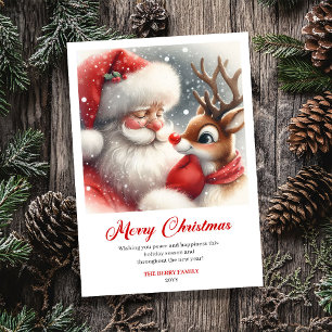 Aardige Kerstman en Rudolph gezellige kerstgroet Feestdagenkaart