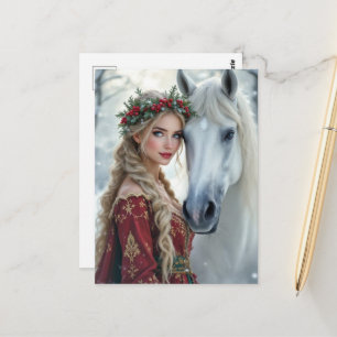 Aardige Kerstvrouw en Paard Briefkaart