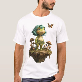 Aardige kikker meisje tussen paddenstoelen met vli t-shirt