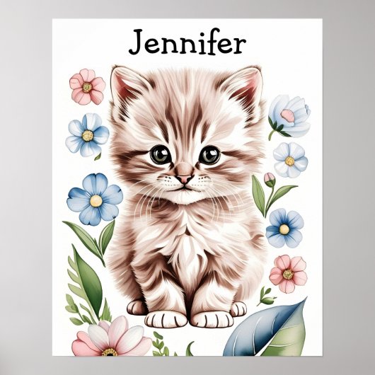 Aardige Kitten en Lente Bloemen Poster (Voorkant)
