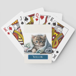 Aardige Kitten in Blauwe Handdoek Personaliseer Pokerkaarten