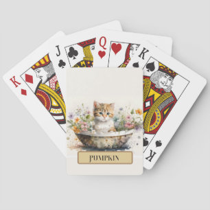 Aardige Kitten in Kom met Bloemen, Personaliseer Pokerkaarten