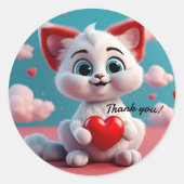 Aardige Kitten met Rode Hart Bedankt Sticker (Voorkant)