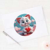 Aardige Kitten met Rode Hart Bedankt Sticker (Envelop)