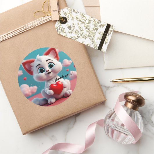 Aardige Kitten met Rode Hart Bedankt Sticker (Geschenken)