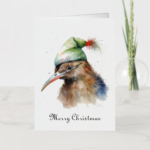 Aardige Kiwi-vogel in Kerstman Elfenhoed, op maat Folie Feestdagenkaart
