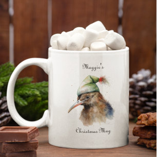 Aardige Kiwi-vogel in Kerstman Elfenhoed, op maat Tweekleurige Koffiemok