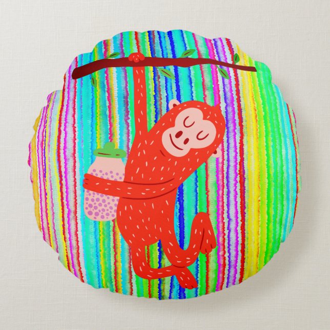 Aardige Kleine Apen Ontwerp Rond Kussen (Voorkant)