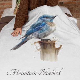 Aardige Kleine Bergblauwe Vogel Waterverf, op maat Fleece Deken