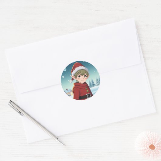 Aardige Kleine Kerstelf Ronde Sticker (Envelop)