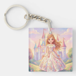 Aardige kleine prinses met glitterkasteel sleutelhanger