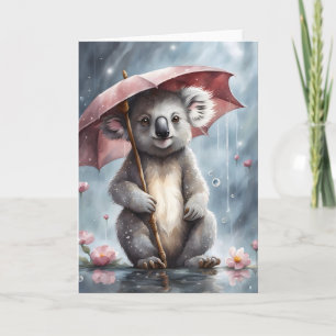 Aardige Koala Paraplu Bloemen Illustratie Blanco Kaart