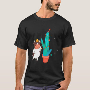 Aardige Koe Kerst Licht Met Cactus Kerstmis T-shirt