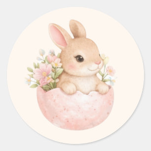 Aardige Konijn in Eierschaal Lente Aquarel Ronde Sticker