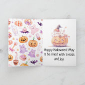 Aardige Konijn in Pompoenveld Halloween Feestdagen Kaart (Binnen)