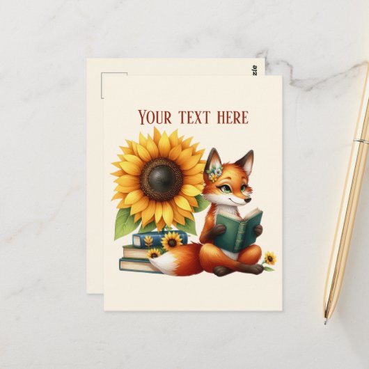 Aardige leesvos aanpasbaar briefkaart (Voorkant / Achterkant in situ)