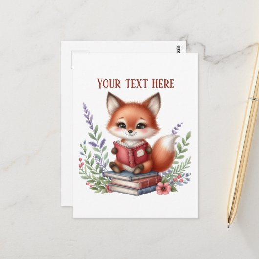 Aardige leesvos aanpasbaar briefkaart (Voorkant / Achterkant in situ)
