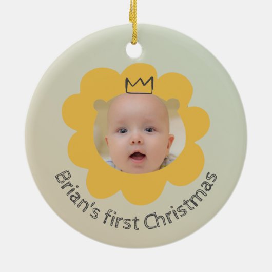 Aardige Leeuwenbaby Foto Met Aangepaste Naam Keramisch Ornament (Achterkant)