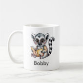 Aardige Lemur die een Boek Leest Custom Koffiemok (Links)