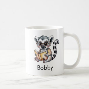 Aardige Lemur die een Boek Leest Custom Koffiemok