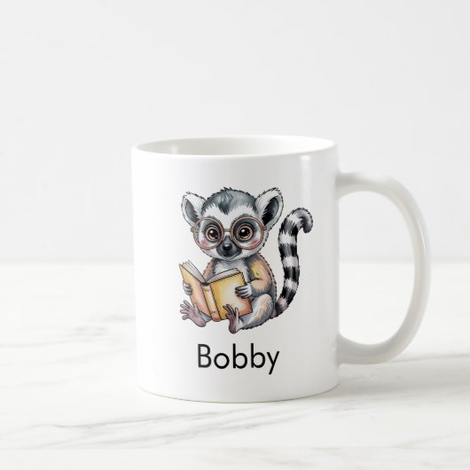 Aardige Lemur die een Boek Leest Custom Koffiemok (Rechts)