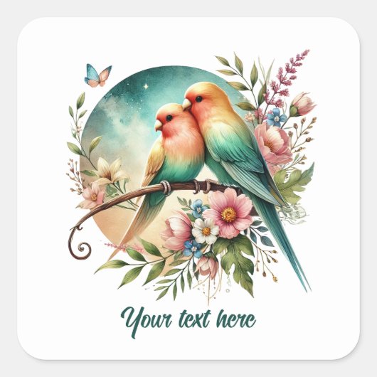 Aardige liefdesvogels aanpasbare Huwelijk  Vierkante Sticker (Voorkant)