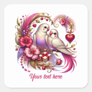 Aardige liefdesvogels aanpasbare Huwelijk  Vierkante Sticker