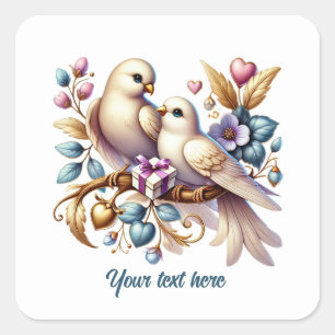 Aardige liefdesvogels aanpasbare Huwelijk Vierkante Sticker