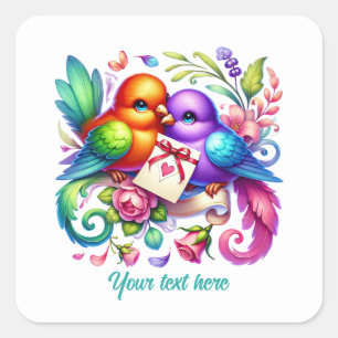 Aardige liefdesvogels aanpasbare Huwelijk  Vierkante Sticker
