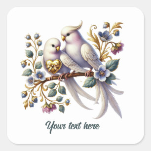Aardige liefdesvogels aanpasbare Huwelijk  Vierkante Sticker